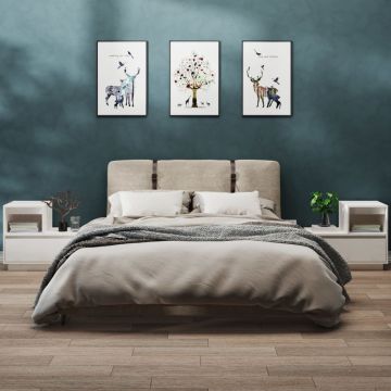 Gossi noptiere, 2 buc., alb, 60x34x51 cm, lemn masiv de pin