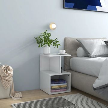 Gossi noptiere, 2 buc., alb extra lucios, 35 x 35 x 55 cm, pal