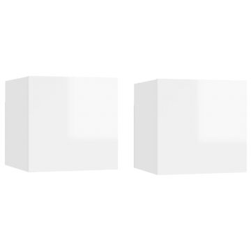 Gossi noptiere, 2 buc, alb extralucios, 30,5x30x30 cm, lemn prelucrat