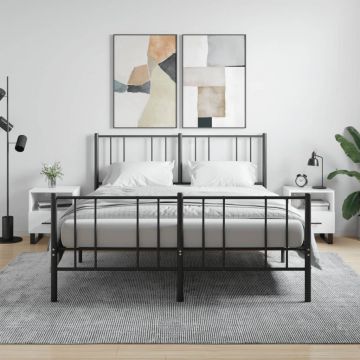 Gossi noptiere, 2 buc., alb extralucios, 40x35x47,5 cm, lemn compozit