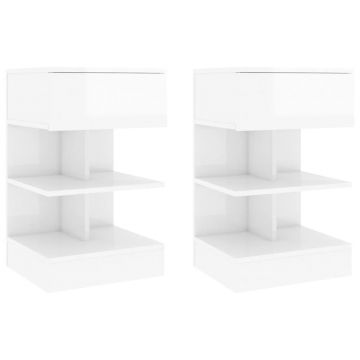 Gossi noptiere, 2 buc., alb extralucios, 40x35x65 cm