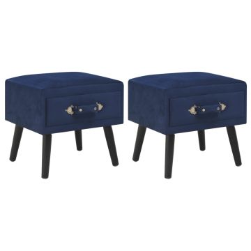Gossi noptiere, 2 buc., albastru, 40 x 35 x 40 cm, catifea