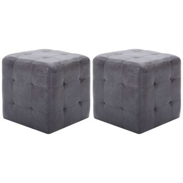Gossi noptiere, 2 buc., gri, 30x30x30 cm, piele intoarsa ecologica