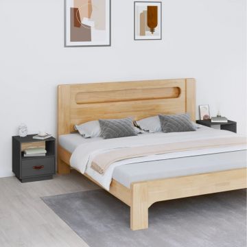 Gossi noptiere, 2 buc., gri, 40x34x45 cm, lemn masiv de pin