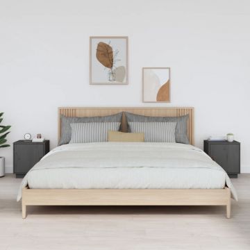 Gossi noptiere, 2 buc., gri, 40x34x45 cm, lemn masiv de pin
