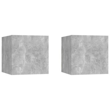 Gossi noptiere, 2 buc., gri beton, 30,5x30x30 cm, lemn prelucrat