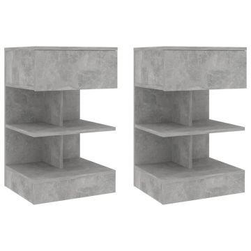 Gossi noptiere, 2 buc., gri beton, 40x35x65 cm