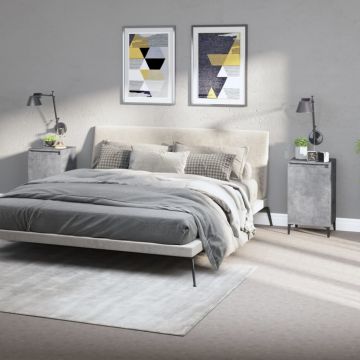 Gossi noptiere, 2 buc., gri beton, 40x35x70 cm, lemn prelucrat