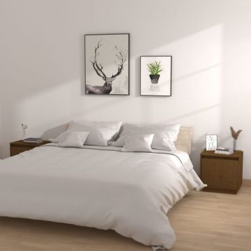 Gossi noptiere, 2 buc, maro miere, 40x30x40 cm, lemn masiv de pin