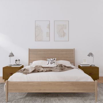 Gossi noptiere, 2 buc, maro miere, 40x34x35 cm, lemn masiv de pin