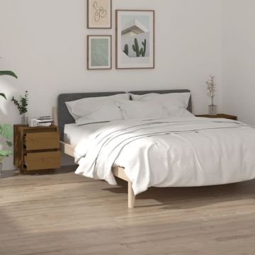 Gossi noptiere, 2 buc, maro miere, 40x35x50 cm, lemn masiv de pin