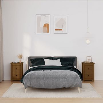 Gossi noptiere, 2 buc, maro miere, 40x35x61,5 cm, lemn masiv de pin