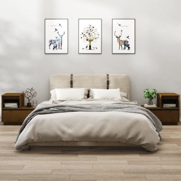 Gossi noptiere, 2 buc, maro miere, 60x34x51 cm, lemn masiv de pin