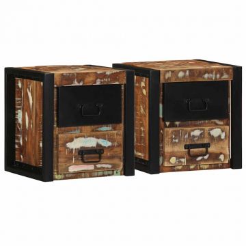 Gossi noptiere 2 buc multicolore 40x35x40 cm lemn masiv recuperat