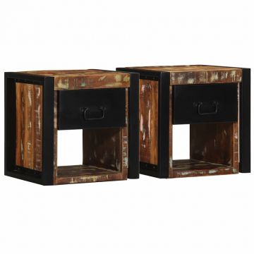 Gossi noptiere 2 buc multicolore 40x35x40 cm lemn masiv recuperat