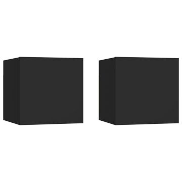 Gossi noptiere, 2 buc., negru, 30,5x30x30 cm, lemn prelucrat