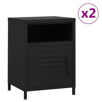 Gossi noptiere, 2 buc., negru, 35x35x51 cm, otel