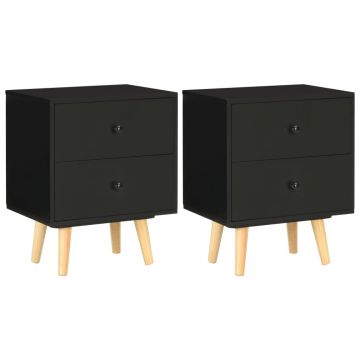 Gossi noptiere, 2 buc., negru, 40 x 30 x 50 cm, lemn masiv de pin