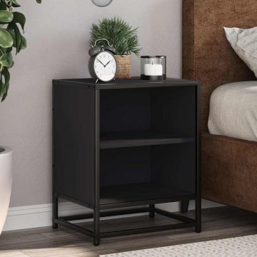 Gossi noptiere 2 buc negru 40x31x50 cm lemn si metal prelucrat