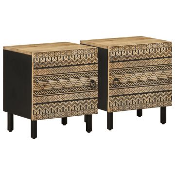 Gossi noptiere, 2 buc., negru, 40x33,5x46 cm, lemn masiv mango brut