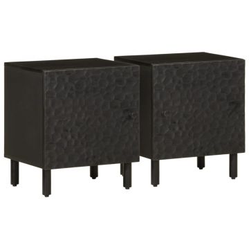 Gossi noptiere, 2 buc., negru, 40x33x46 cm, lemn masiv de mango