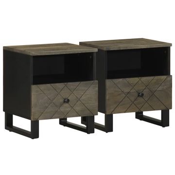 Gossi noptiere, 2 buc., negru, 40x33x46 cm, lemn masiv de mango