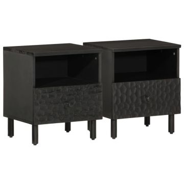 Gossi noptiere, 2 buc., negru, 40x33x46 cm, lemn masiv de mango