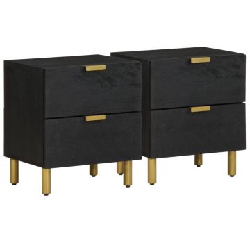 Gossi noptiere, 2 buc., negru, 40x33x46 cm, lemn masiv de mango