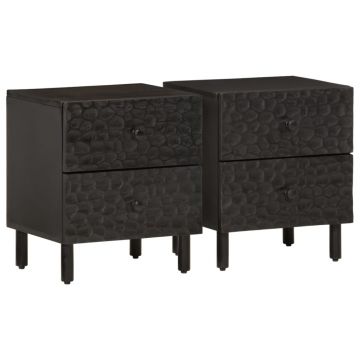 Gossi noptiere, 2 buc., negru, 40x33x46 cm, lemn masiv de mango