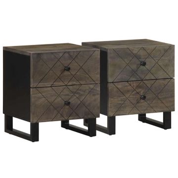 Gossi noptiere, 2 buc., negru, 40x33x46 cm, lemn masiv de mango
