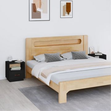 Gossi noptiere, 2 buc., negru, 40x34x45 cm, lemn masiv de pin