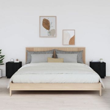 Gossi noptiere, 2 buc., negru, 40x34x45 cm, lemn masiv de pin