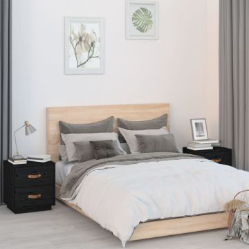 Gossi noptiere, 2 buc., negru, 40x34x45 cm, lemn masiv de pin