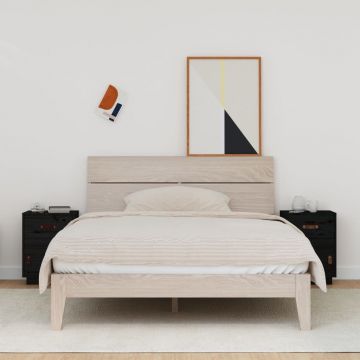 Gossi noptiere, 2 buc., negru, 40x34x55 cm, lemn masiv de pin