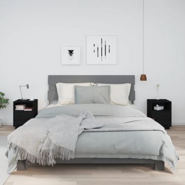 Gossi noptiere, 2 buc., negru, 40x34x55 cm, lemn masiv de pin