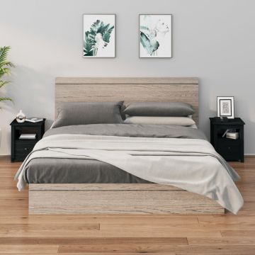 Gossi noptiere, 2 buc., negru, 40x35x49 cm, lemn masiv de pin