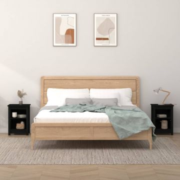Gossi noptiere, 2 buc., negru, 40x35x55 cm, lemn masiv de pin