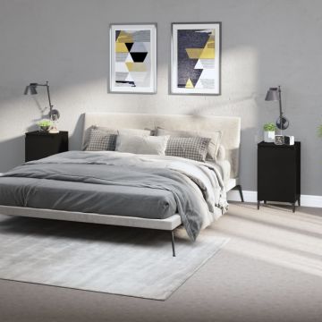 Gossi noptiere, 2 buc, negru, 40x35x70 cm, lemn prelucrat