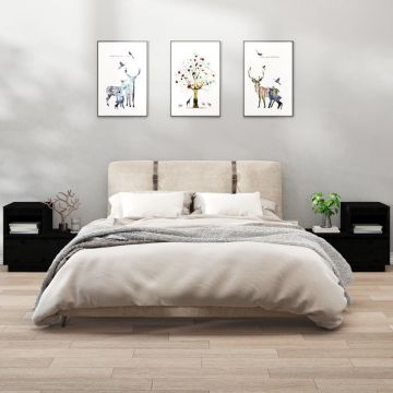 Gossi noptiere, 2 buc, negru, 60x34x51 cm, lemn masiv de pin