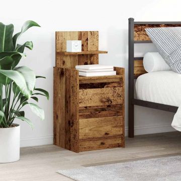 Gossi noptiere cu 2 sertare 2 buc lemn vechi 38x34x80 cm