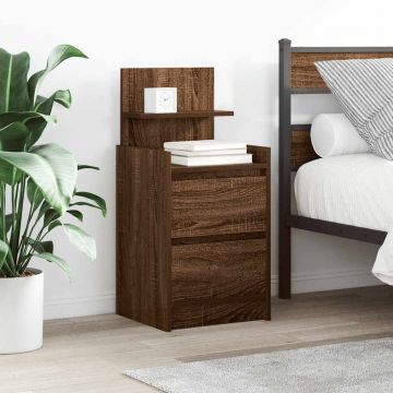 Gossi noptiere cu 2 sertare 2 buc stejar maro 38x34x80 cm