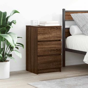 Gossi noptiere cu 3 sertare 2 buc stejar maro 39x35x65 cm