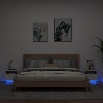 Gossi noptiere cu lumini led, 2 buc., alb, 40x39x37 cm