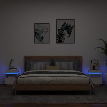 Gossi noptiere cu lumini led, 2 buc., alb, 40x39x48,5 cm