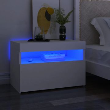 Gossi noptiere cu lumini led, 2 buc., alb, 60x35x40cm, lemn prelucrat