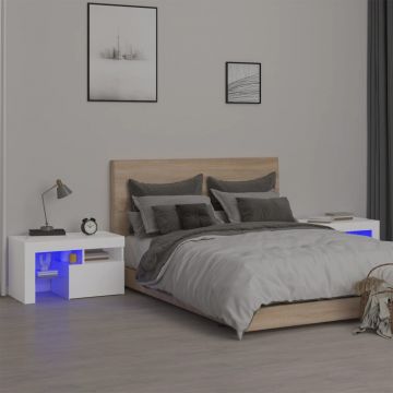 Gossi noptiere cu lumini led, 2 buc., alb, 70x36,5x40 cm
