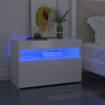 Gossi noptiere cu lumini led, 2 buc., alb extralucios, 60x35x40 cm