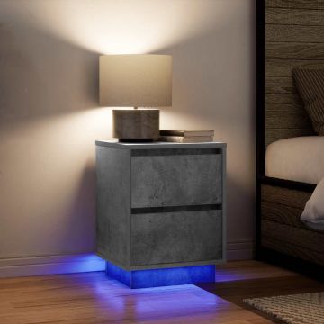 Gossi noptiere cu lumini led 2 buc beton gri 38x34x50 cm