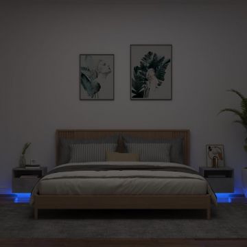 Gossi noptiere cu lumini led, 2 buc., gri beton, 40x39x37 cm