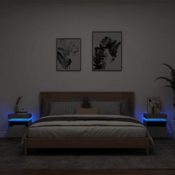 Gossi noptiere cu lumini led, 2 buc., gri beton, 40x39x48,5 cm